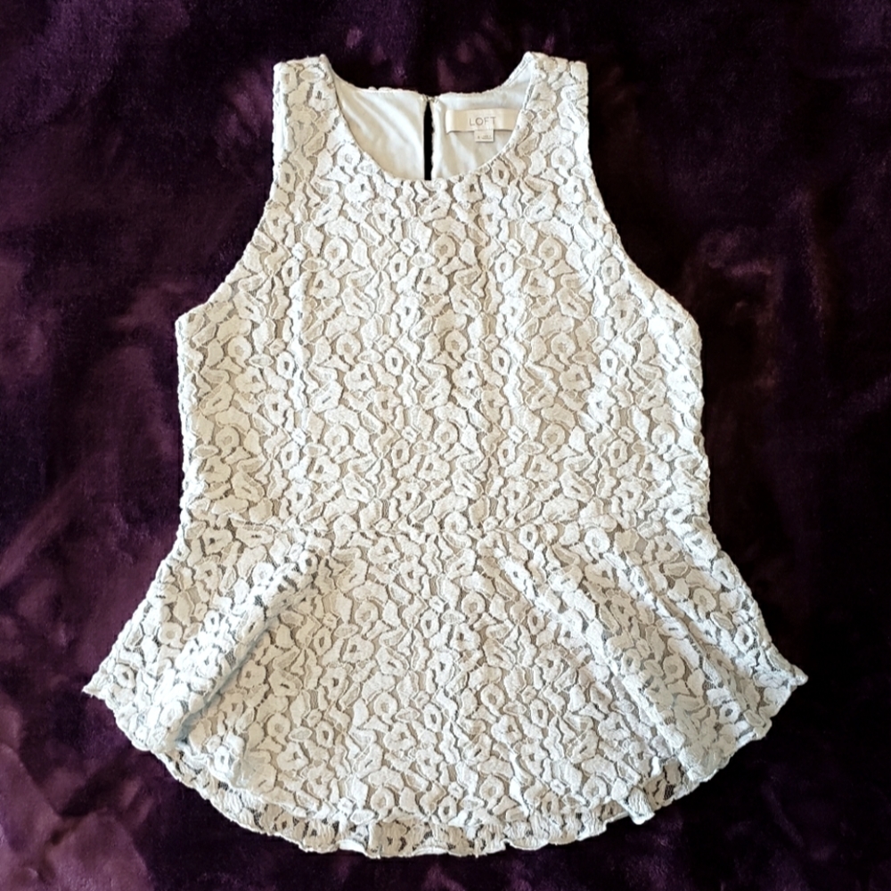 LOFT Light Grey Sleeveless Peplum Top